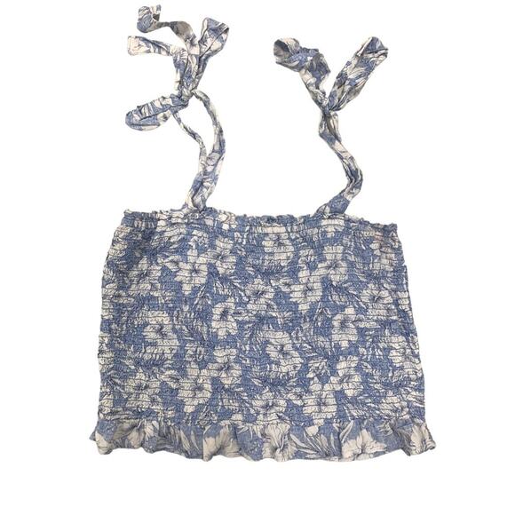American Eagle Outfitters Tops - American Eagle Smocked Floral Crop Top Blue White Size Medium